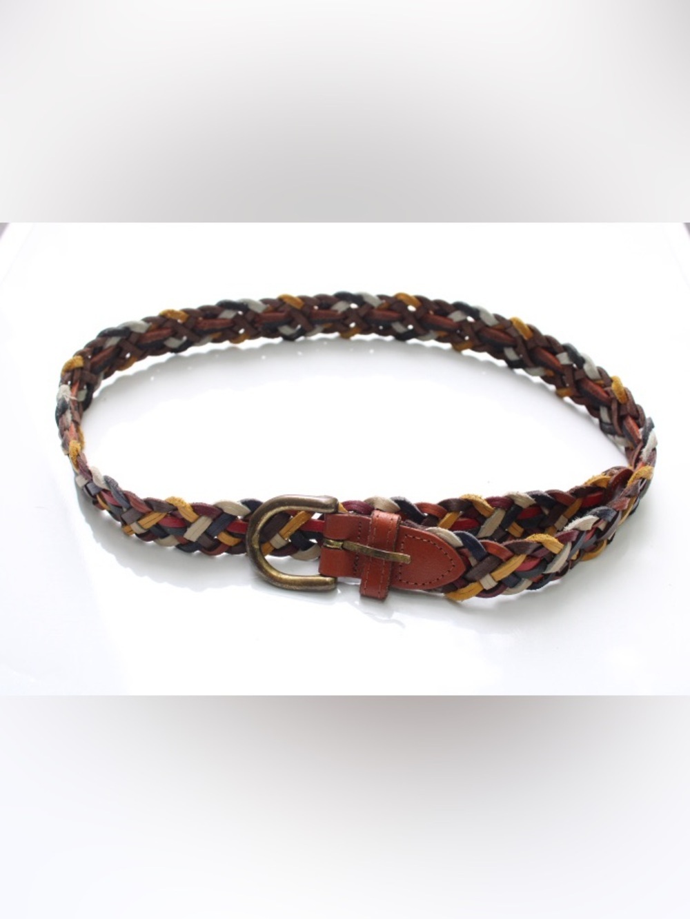 Capezio multi-color rainbow braided woven leather belt.